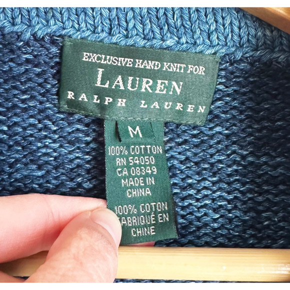 Ralph Lauren Hand Knit Shawl Collar Cardigan Medium Southwest Indigo Ombre Aztec - Picture 5 of 9